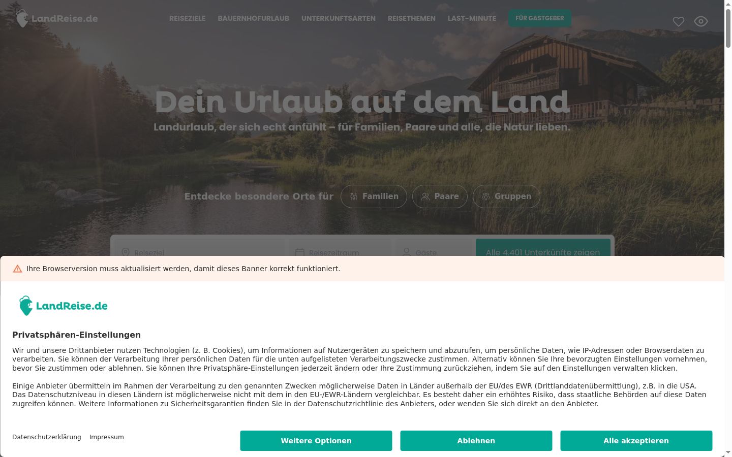 Screenshot del banner di consenso mostrato prima di qualsiasi interazione
