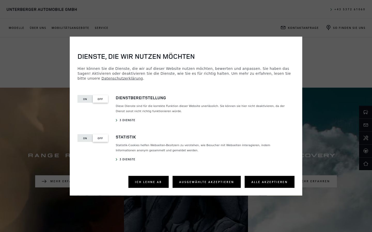 Screenshot des Einwilligungsbanners vor jeglicher Interaktion