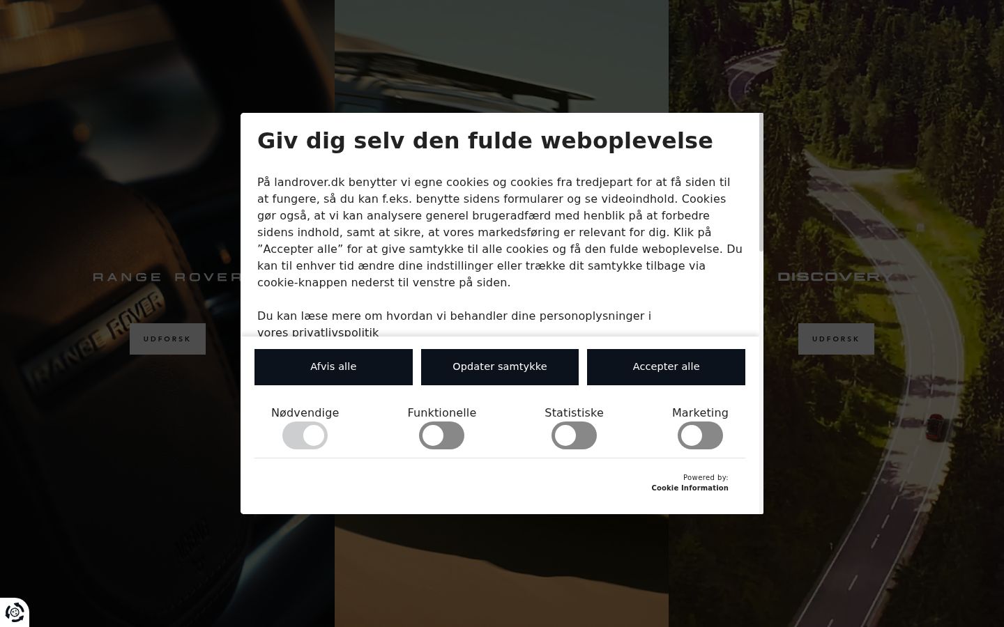 Skærmbillede af samtykkebanneret, som det blev vist før nogen interaktion