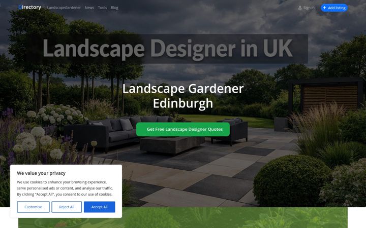 Screenshot of landscapegardeneredinburgh.com