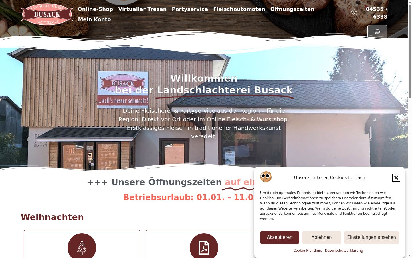 Screenshot des Einwilligungsbanners vor jeglicher Interaktion
