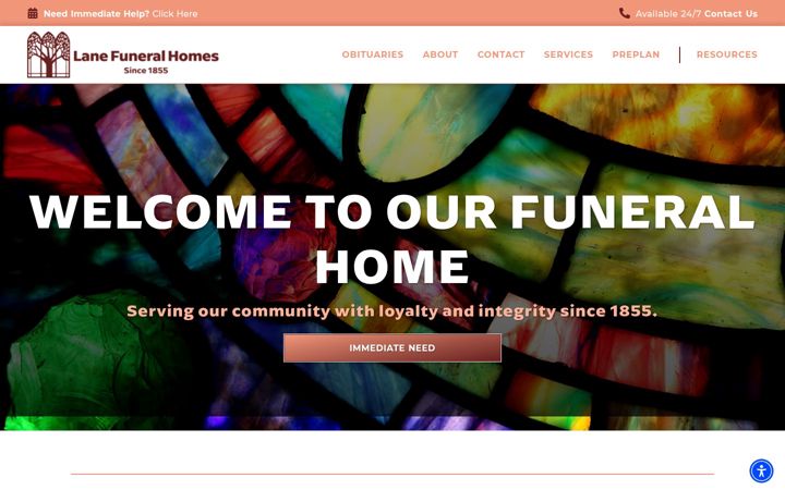 Screenshot of lanefuneralhomes.com