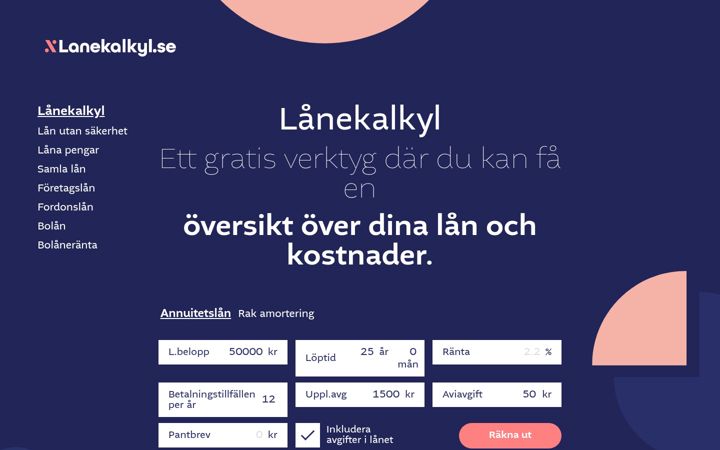 Screenshot of lanekalkyl.se