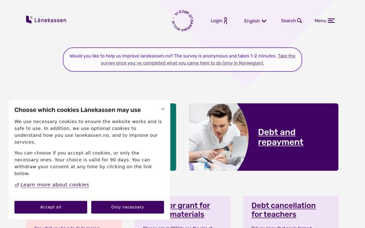 Screenshot of lanekassen.no