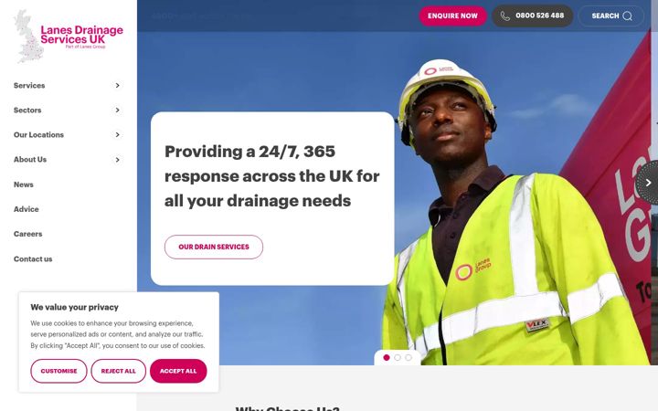 Screenshot of lanesfordrains.co.uk