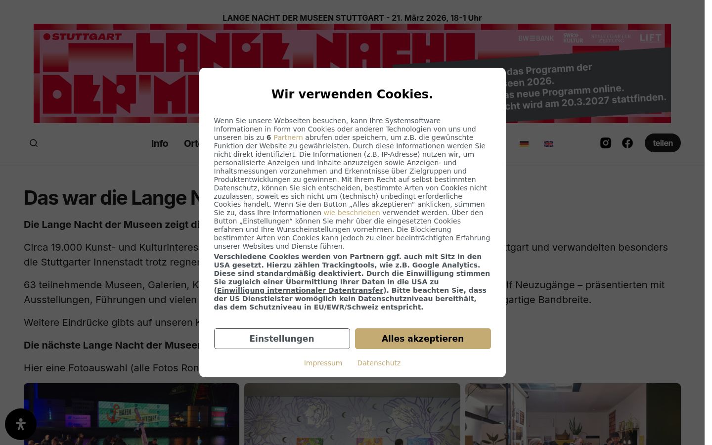 Screenshot des Einwilligungsbanners vor jeglicher Interaktion