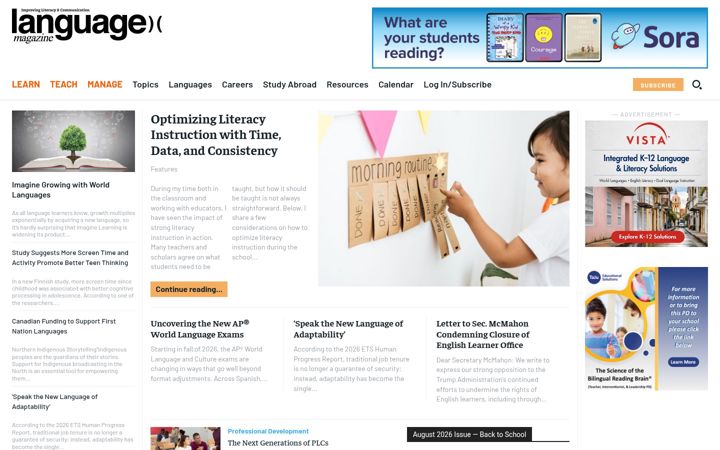 Screenshot of languagemagazine.com