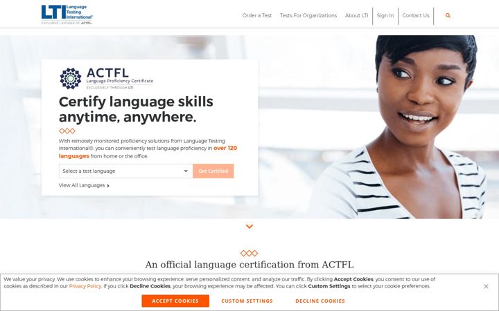 Screenshot van languagetesting.com
