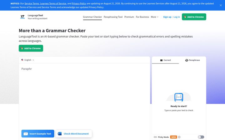 Screenshot of languagetool.org
