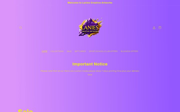 Screenshot of laniescreativeartworks.co.uk
