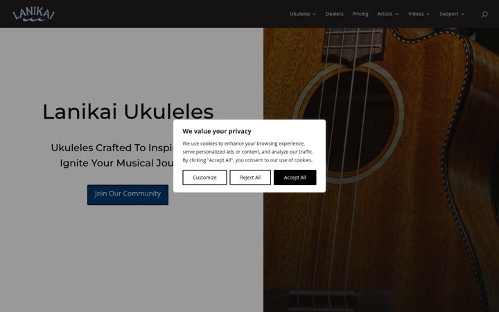 Screenshot of lanikaiukuleles.com