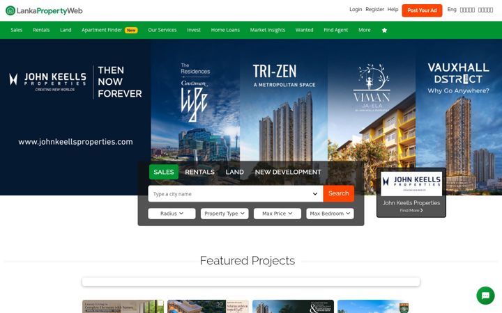 Screenshot of lankapropertyweb.com