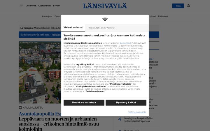 Screenshot of lansivayla.fi