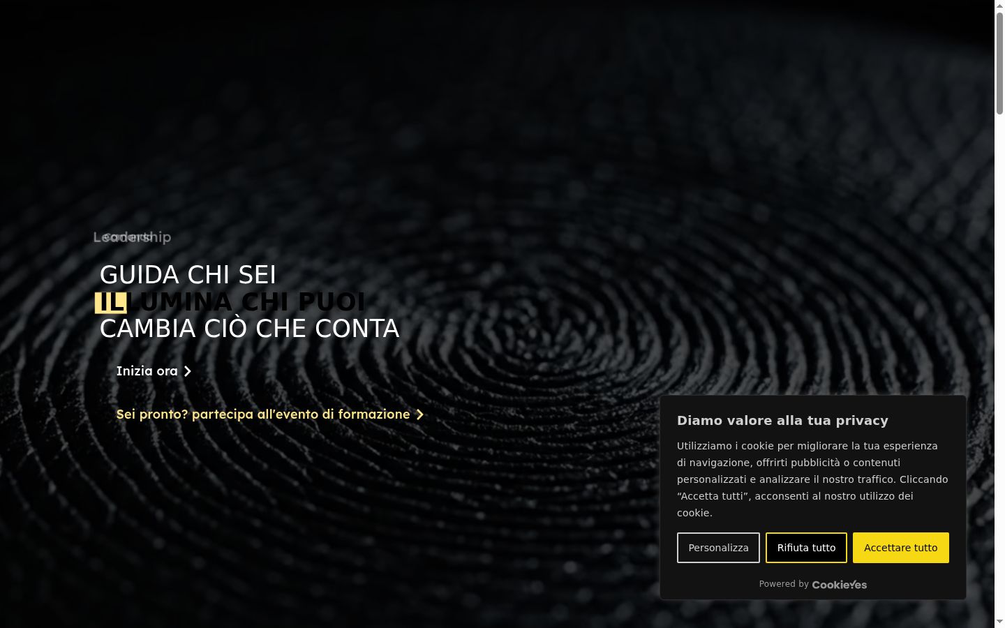 Screenshot del banner di consenso mostrato prima di qualsiasi interazione