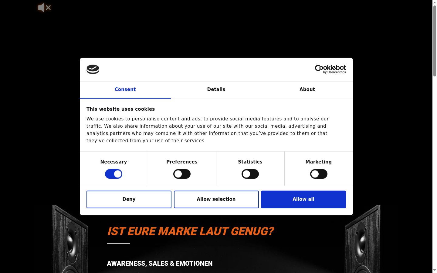 Screenshot del banner di consenso mostrato prima di qualsiasi interazione