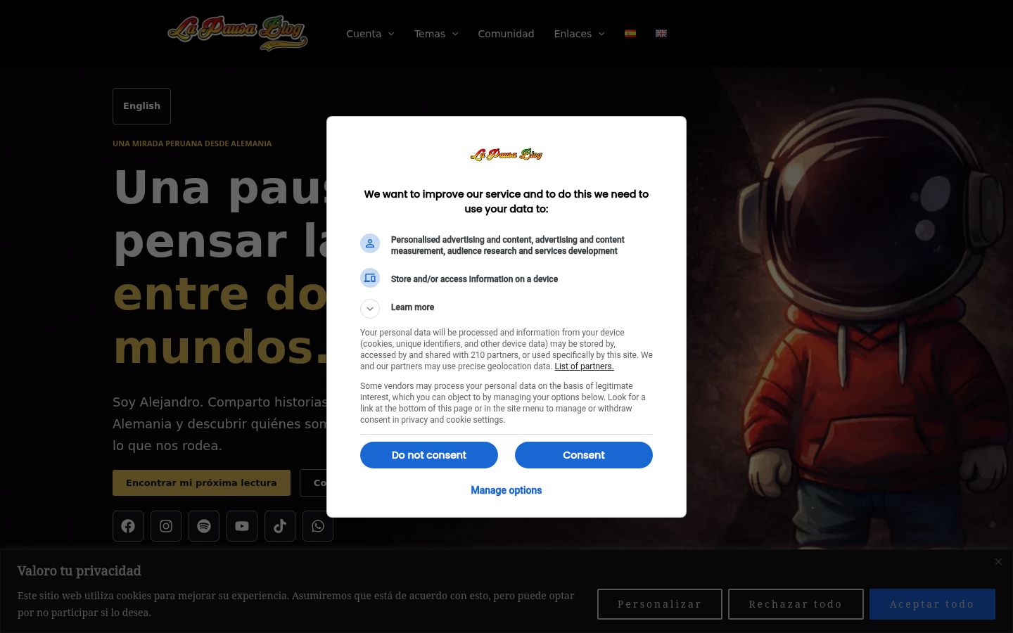 Sutikimo reklamjuostės, rodytos prieš bet kokią sąveiką, ekrano kopija