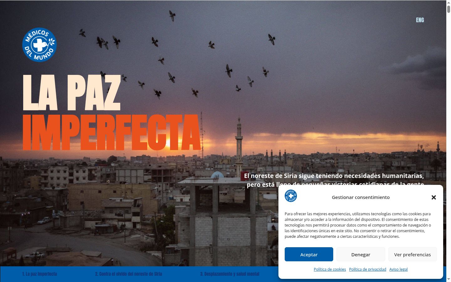 Captura de pantalla del banner de consentimiento mostrado antes de cualquier interacción