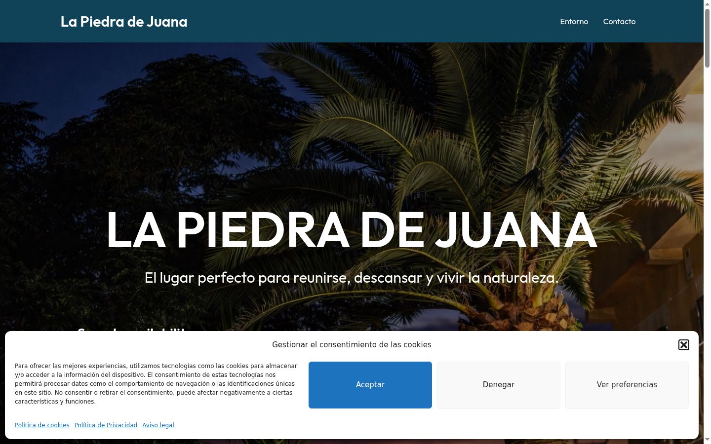 Captura de pantalla del banner de consentimiento mostrado antes de cualquier interacción