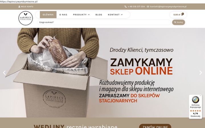 Captură de ecran a lapinscywyrobymiesne.pl