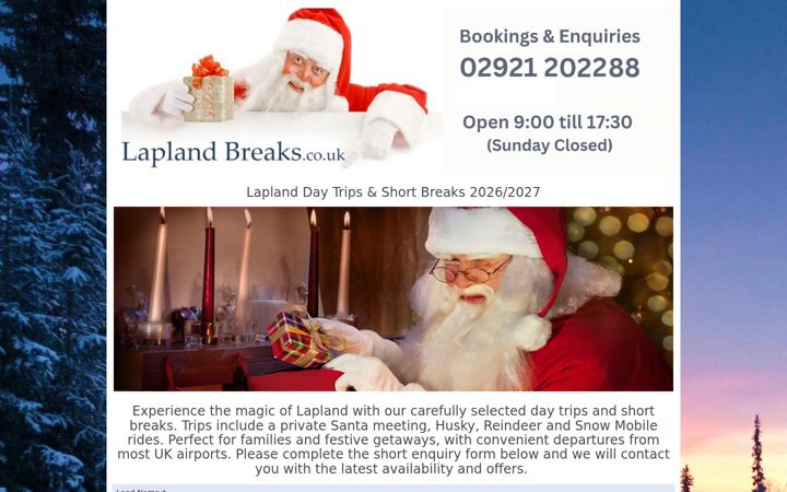 Screenshot of lapland-breaks.co.uk