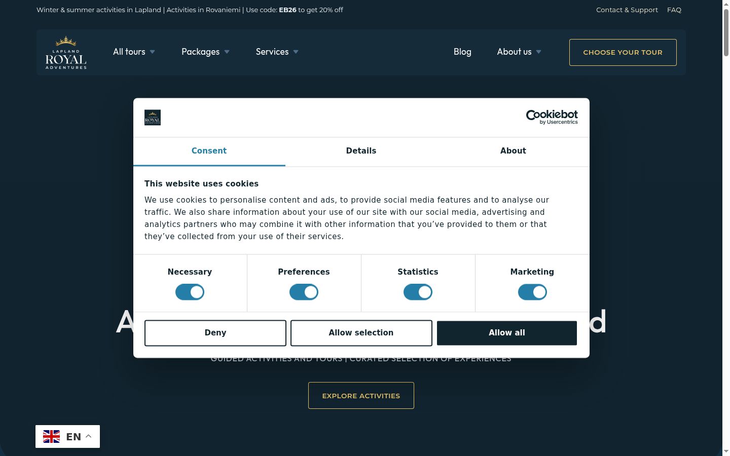 Screenshot of the consent banner shown before any interaction