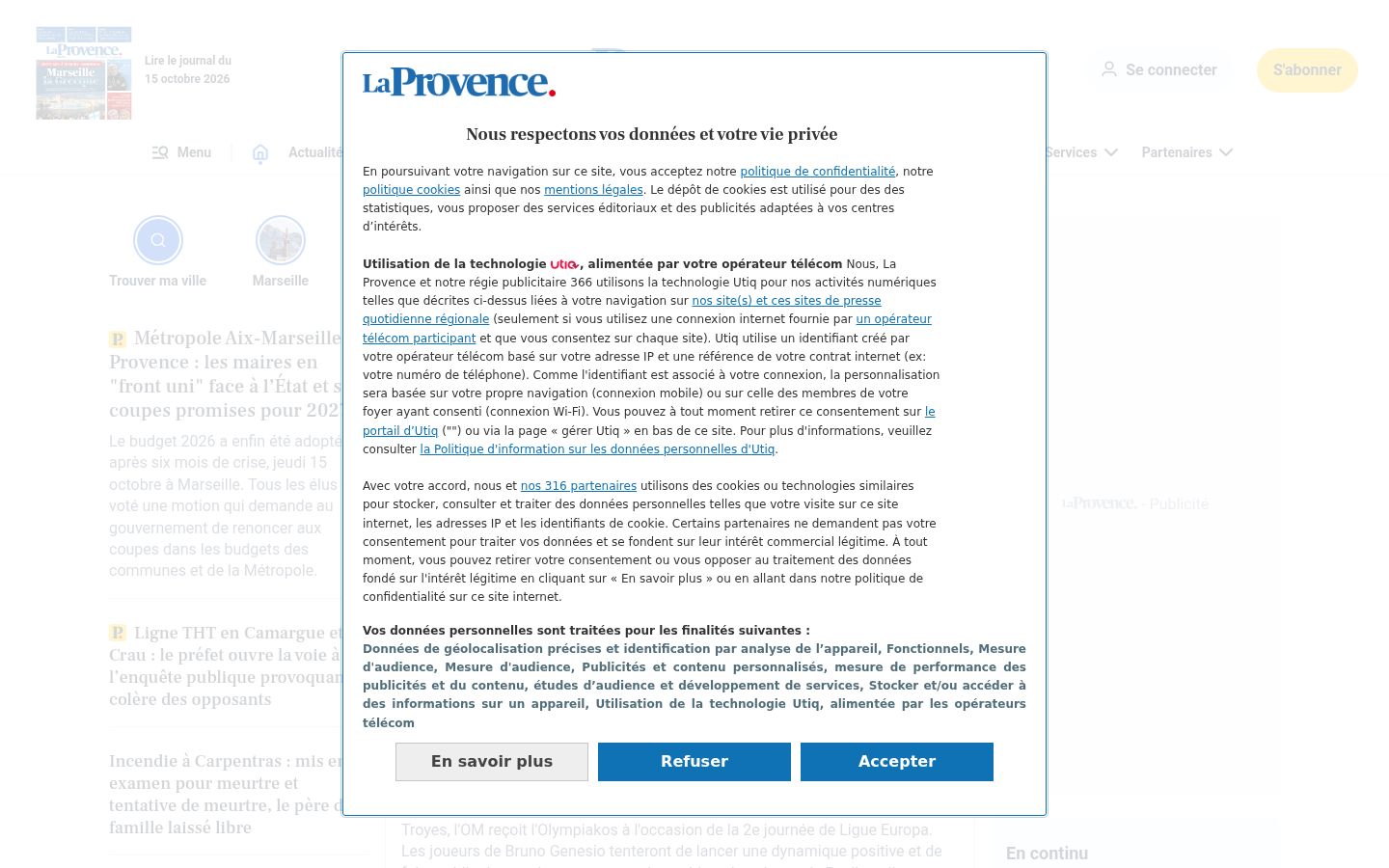 Screenshot del banner di consenso mostrato prima di qualsiasi interazione