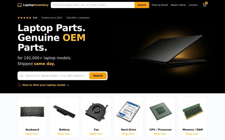 Screenshot of laptopinventory.com