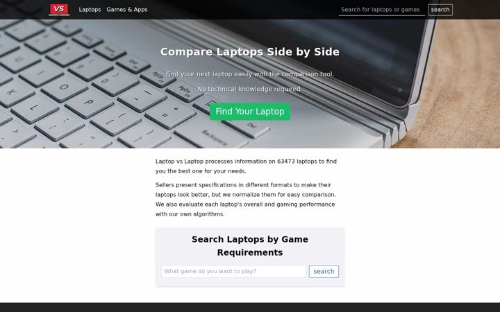 Screenshot of laptopvslaptop.com