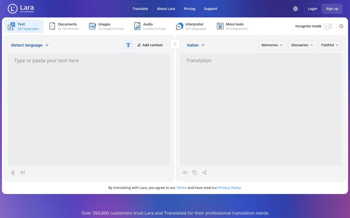 Screenshot of laratranslate.com
