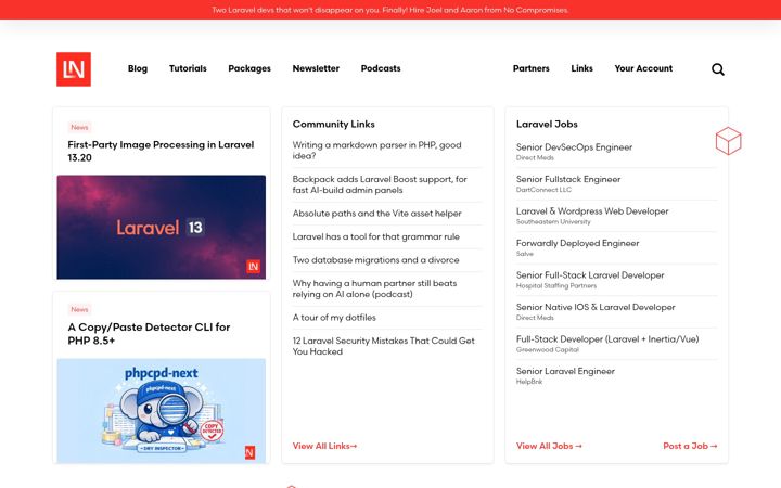 Skærmbillede af laravel-news.com