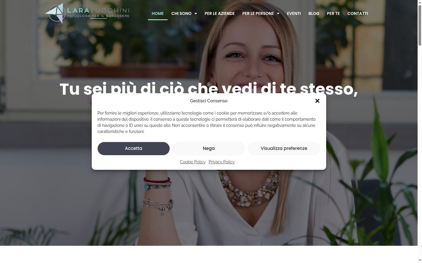 Screenshot del banner di consenso mostrato prima di qualsiasi interazione