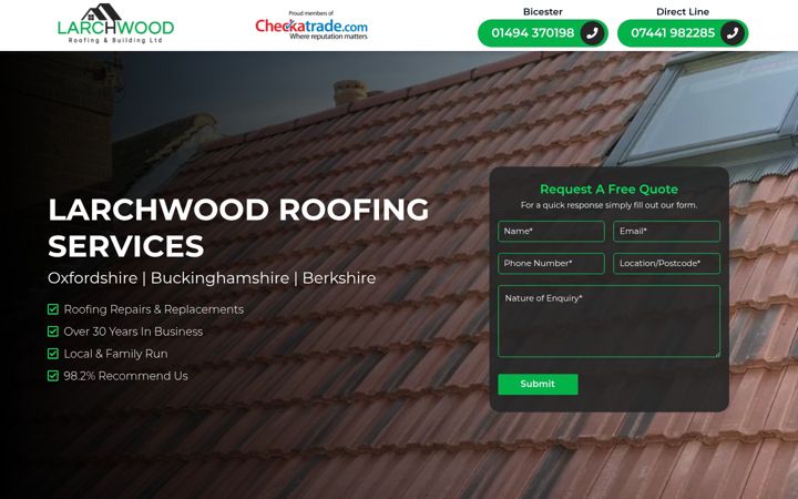Screenshot of larchwoodroofing.com