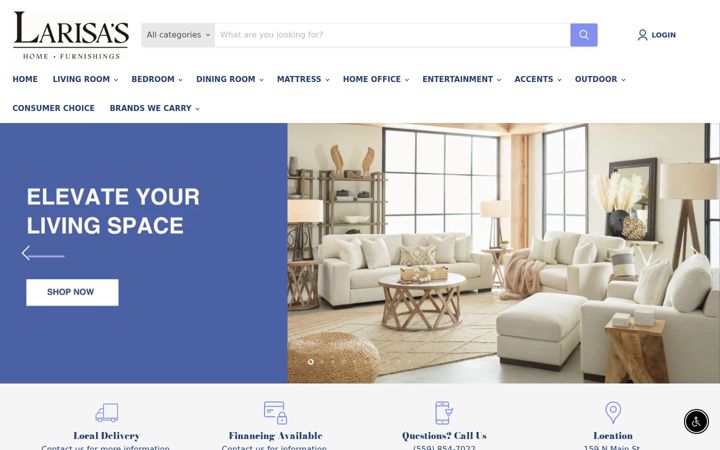 Screenshot of larisashomefurnishings.com