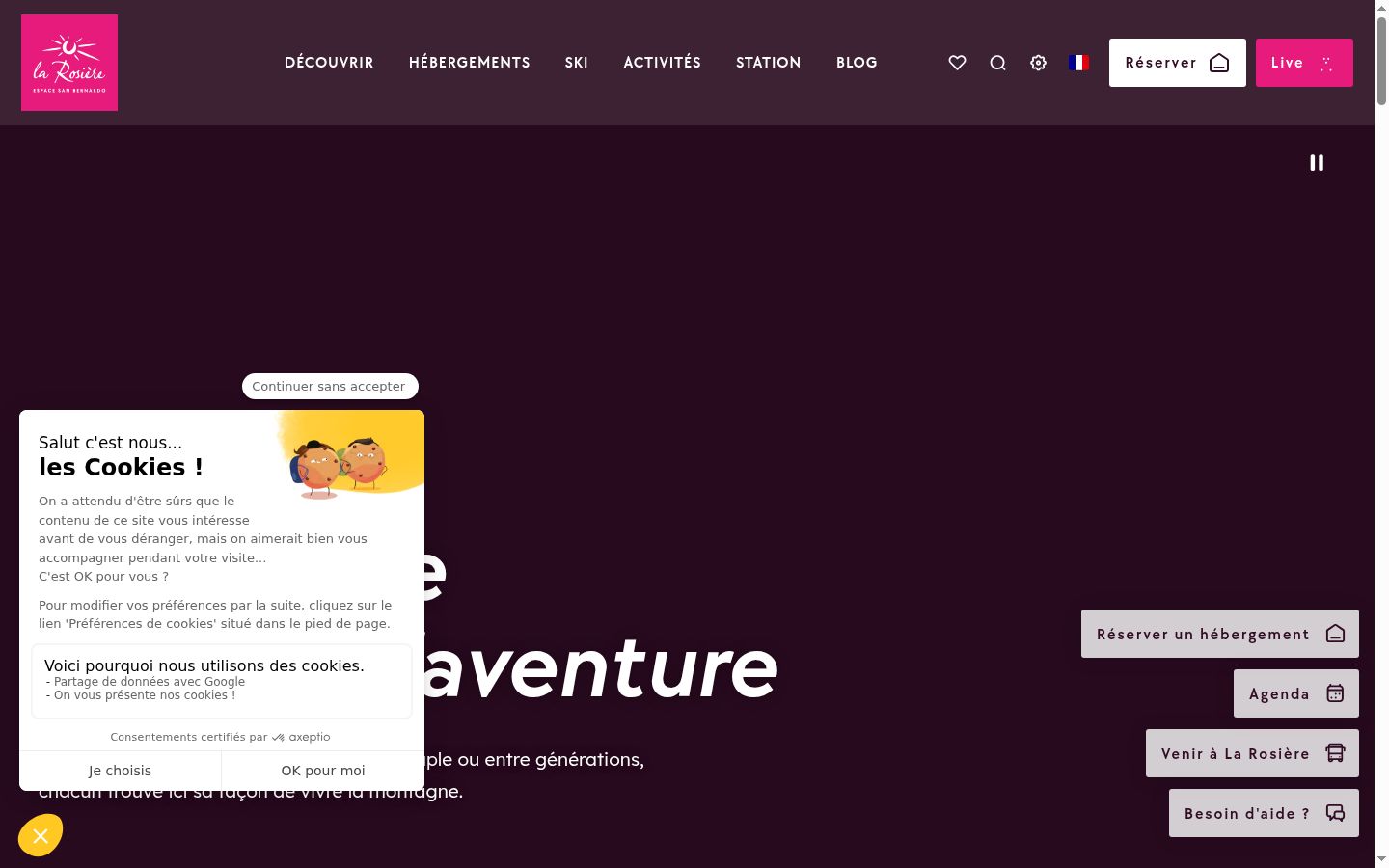 Screenshot del banner di consenso mostrato prima di qualsiasi interazione