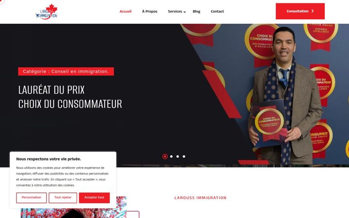 Screenshot of laroussimmigration.ca