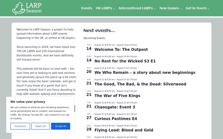 Screenshot of larpseason.com