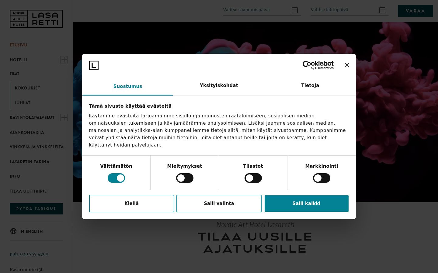 Sutikimo reklamjuostės, rodytos prieš bet kokią sąveiką, ekrano kopija