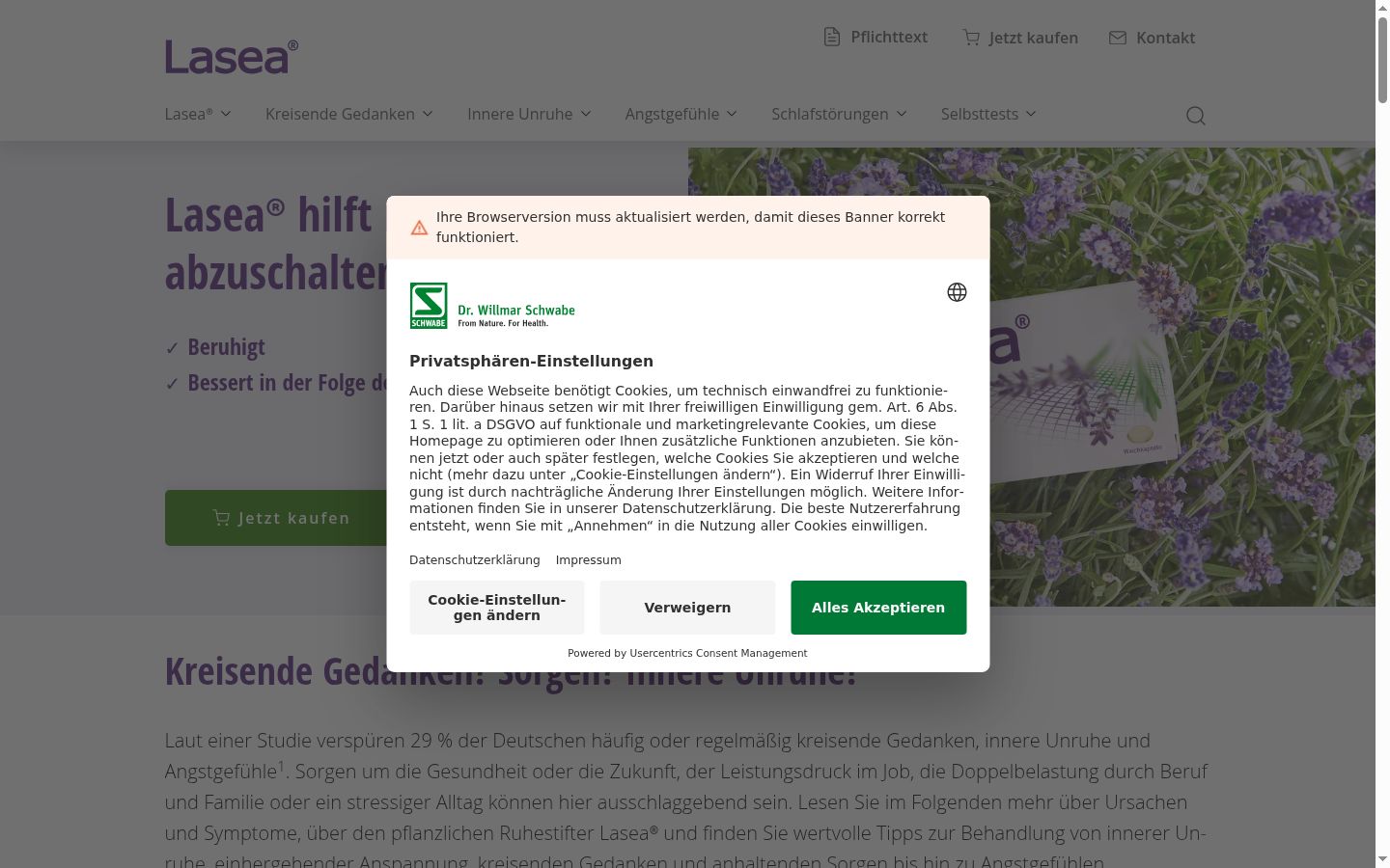 Ekrānuzņēmums ar piekrišanas baneri, kas tika rādīts pirms jebkādas mijiedarbības