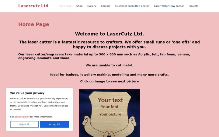 Screenshot of lasercutz.co.uk
