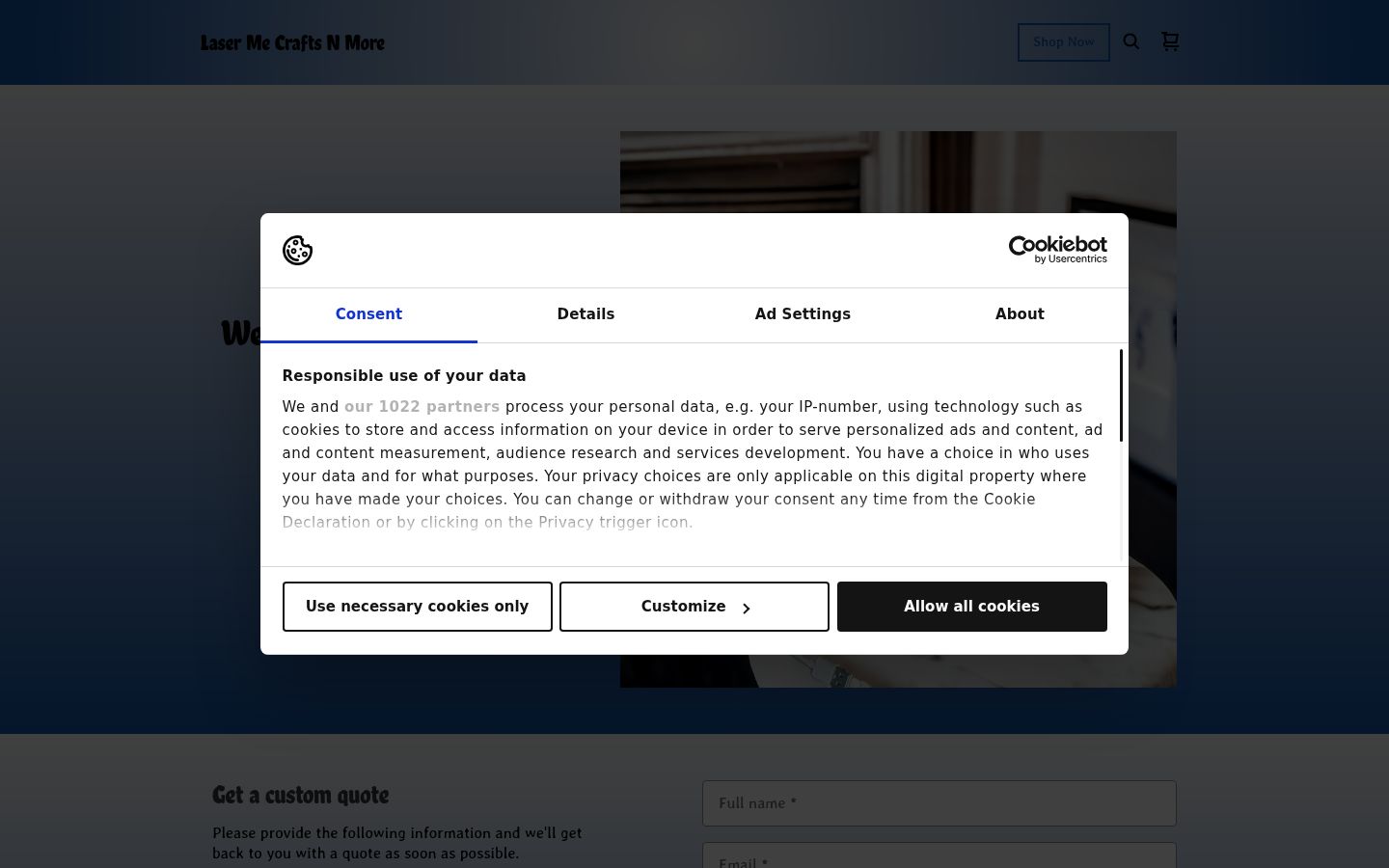 Captura de ecrã do banner de consentimento apresentado antes de qualquer interação