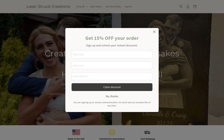 Screenshot of laserstruckcreations.com