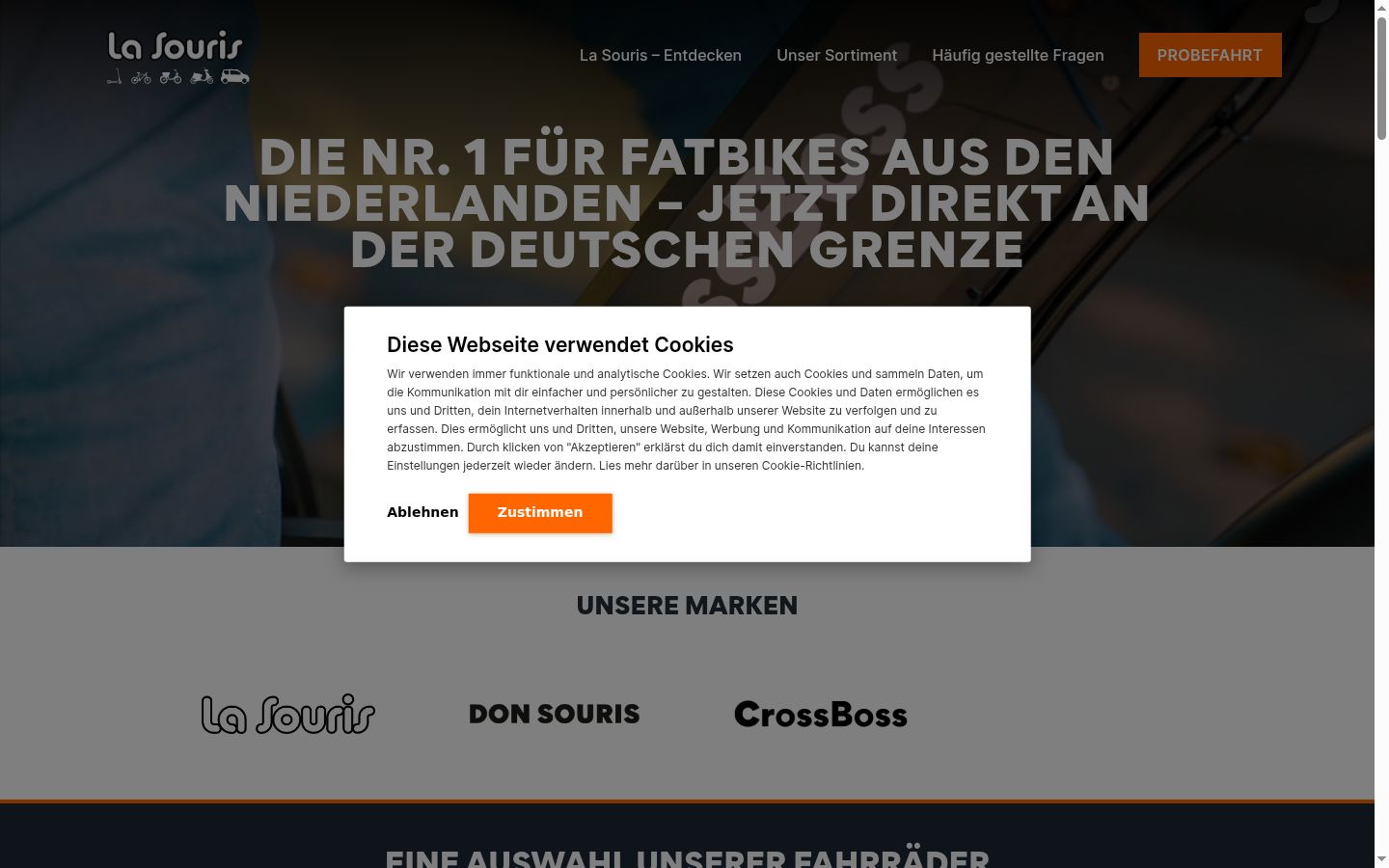 Screenshot des Einwilligungsbanners vor jeglicher Interaktion