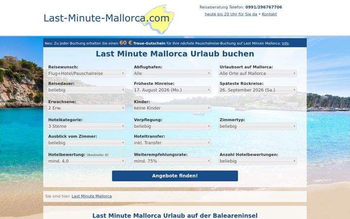 Screenshot of last-minute-mallorca.com