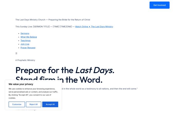 Screenshot of lastdaysministrychurch.org