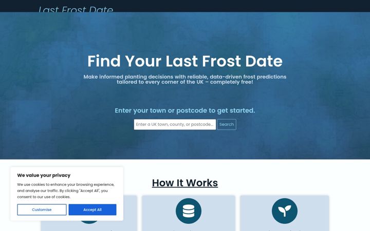 Screenshot of lastfrostdate.co.uk