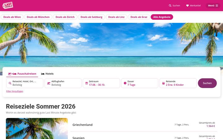 Screenshot of lastminute.at