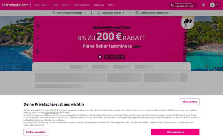Screenshot ta' lastminute.de