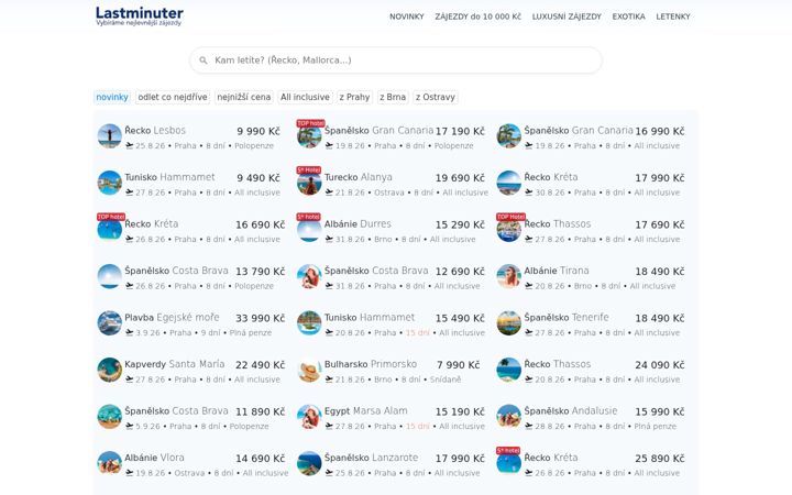 Screenshot of lastminuter.cz