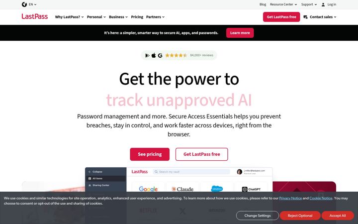 Screenshot van lastpass.com