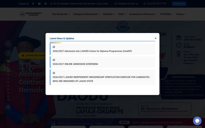 Screenshot of lasued.edu.ng